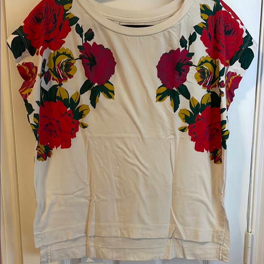 Anthropologie White Red Boxy Short Sleeve T-Shirt